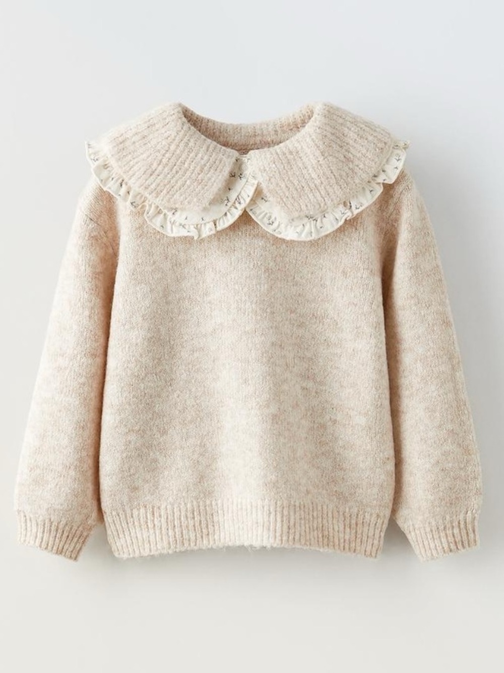 Zara Girls Cream Knit Ruffle Collar Sweater Size 2-3Y